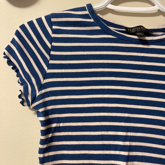 Topshop Cropped Striped Tee with Lettuce Edge - Picture 3 of 4
